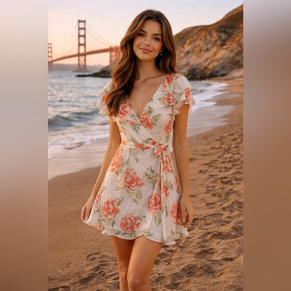 Sportsgirl Floral Wrap Dress V-neck Rare MSRP $100 Vacation Travel Flattering
